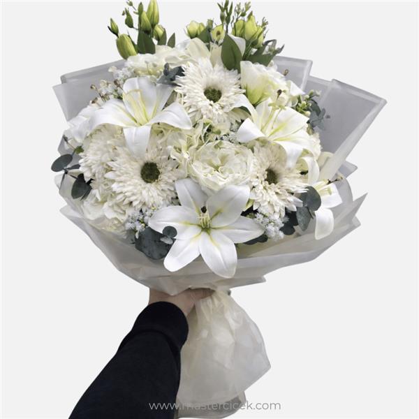 Lisyantus, Gerbera, Lilyum & Şakayık Yapay Buket – Premium Karışık Tasarım