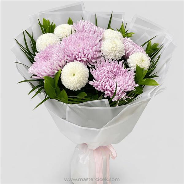 11 Adet Pembe & Beyaz Krizantem Buketi