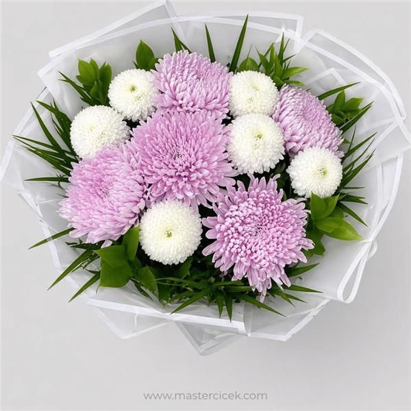 11 Adet Pembe & Beyaz Krizantem Buketi