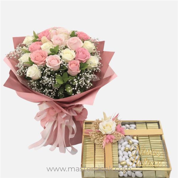 41 Adet Renkli Gül & 100 Adet Melodi Sütlü Madlen Çikolata Seti