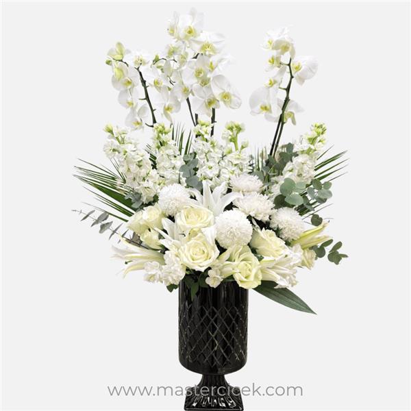 Beyaz Orkide & Gül Aranjmanı (Vazoda)