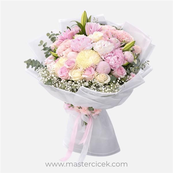 Premium Şakayık, Gül & Krizantem Buketi