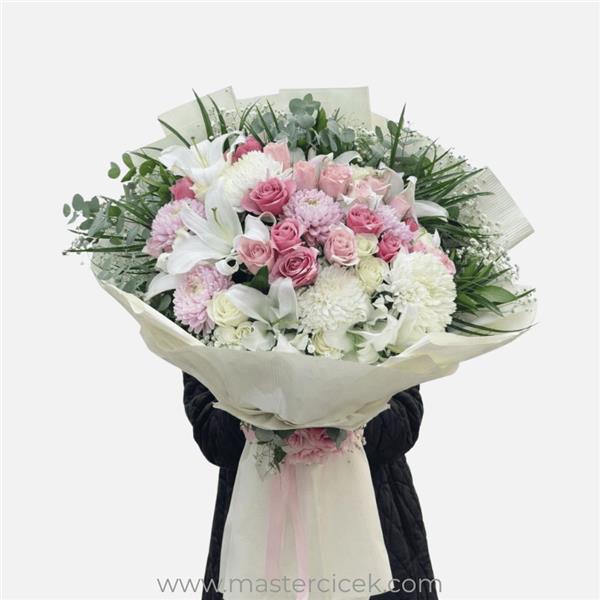 Pembe & Beyaz Karışık Çiçek Buketi