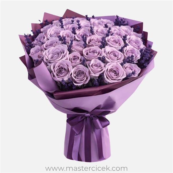 41 Adet Lila Gül Buketi Ve Lavanta
