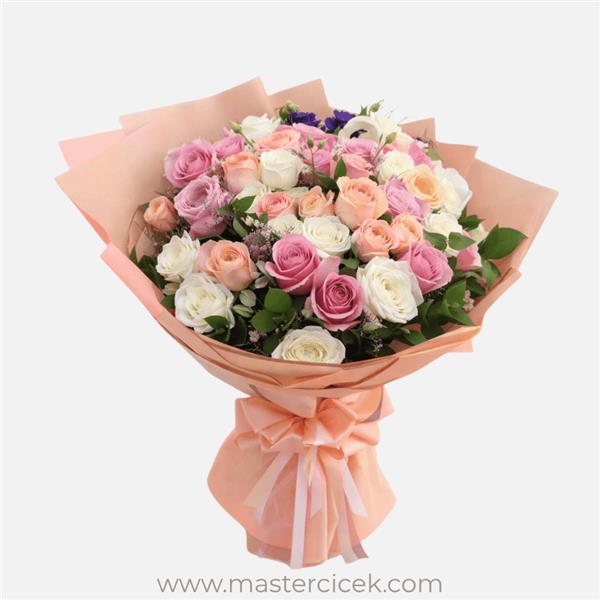 Pastel Renkli Karışık Gül Buketi