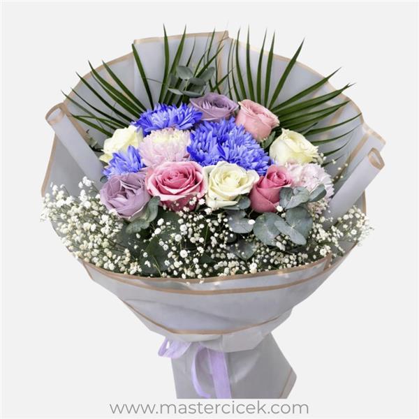 Pastel Tonlarda Karışık Gül & Krizantem Buketi